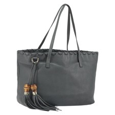 GUCCI Tote Bag Leather Outlet Gray Silver 354665 Auth 164491