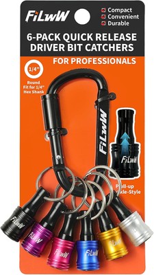 Bit Holder Keychain,6Pcs 1/4 Quick Release Driver Catchers Tool New Black 