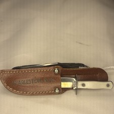 Vintage Miniature Mini Bowie Knife Letter Opener w/ Leather Sheath USA