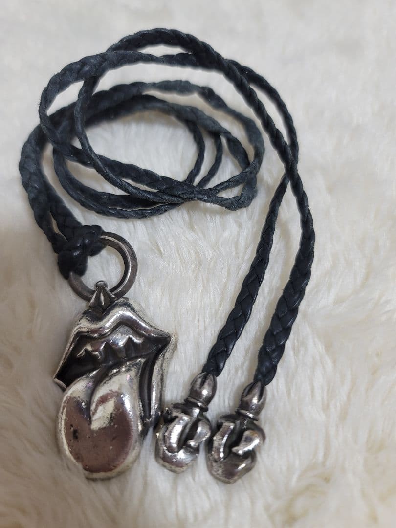 Chrome Hearts x Rolling Stones Lips Tongue Pendant Leather Braid