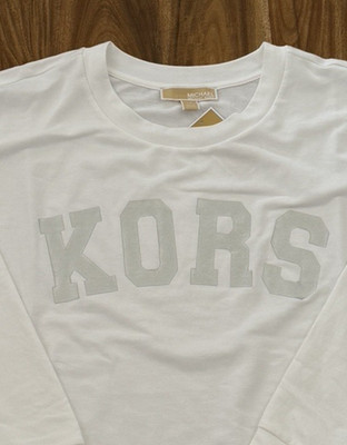 NWT Michael Kors Pullover Sweatshirt Sweater Size Large White Silver (MSRP$110)