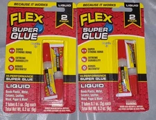 Lot of 2 Flex Seal Gel Super Glue High Performance Liquid x4 0.1 oz tubes total 