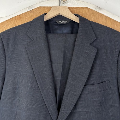 Jos A Bank Suit Mens 43R Gray Prince of Wales 2 Button Wool Pants 34x30 Canvas