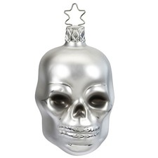 Inge Glas Christbaumschmuck Totenkopf 7,5 cm Silber Skull Schädel handgemacht 