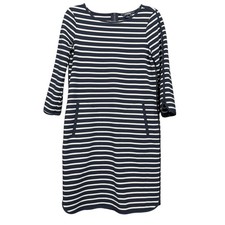 Lands End Navy White Stripe Knit Shift Dress Size 4 3/4 Sleeve Casual