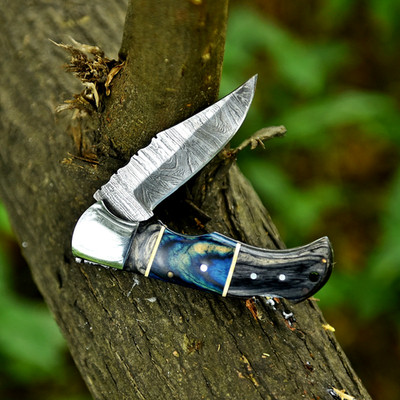 CUSTOM MADE HAND FORGED DAMASCUS STEEL FOLDING BLADE POCKET KNIFE