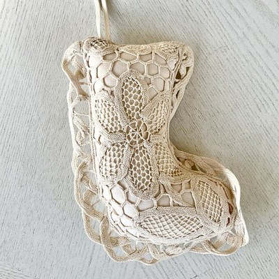 Vintage Cream Doily Plush Christmas Tree Ornament Decoration 6'' Holiday Decor