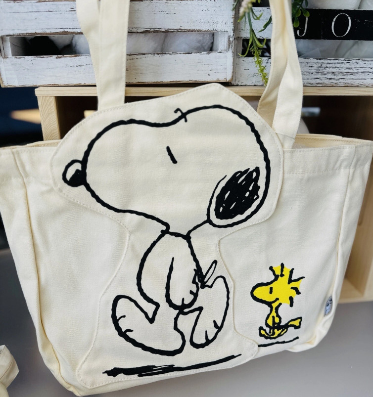 Snoopy Shoulder Bag Canvas Cartoon Tote Purse Student Style - Large Capacity