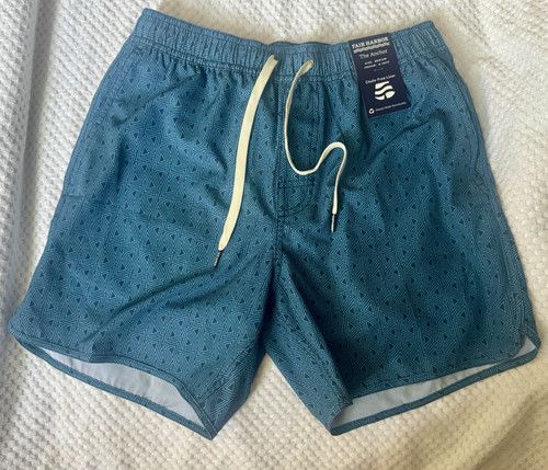 Fair Harbor The Anchor Men’s Swim Shorts Blue Geometric M Drawstring Pockets