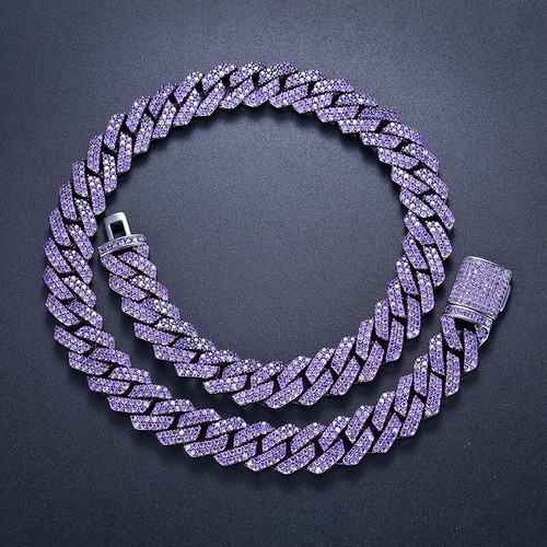 Collar Cadena Cubana Chapado en Oro 14mm Hip Hop TopBling Púrpura Circón Cúbico Miami - Imagen 5 de 108