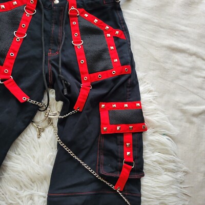 Black/Red Dark Gothic Punk Rocker Cyber Goth Pants Mens Size 32x30