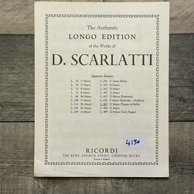 SCHOTT The Authentic LONG EDITION D. Scarlatti D Major L.463 Piano Sheet Music
