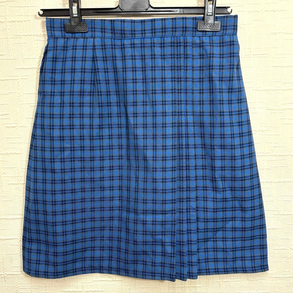 Girls Women Front Pleated Skirts Ladies Zip Plain School Skirt Blue Tartan Check - Image 1 of 1