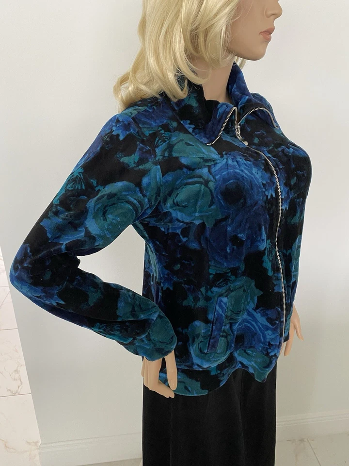 Style & Co Sport Large Women’s Blue/Green Multi Full Zip Velour Jacket New W/O T - Image 4 of 4