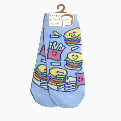 Burger & Fries Ankle Socks Light Blue One Size Fits W Sz 35-38