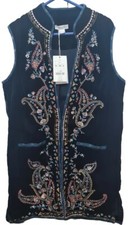 Jordan Paisley Embroidered Longline Velvet Waistcoat Black Size 12