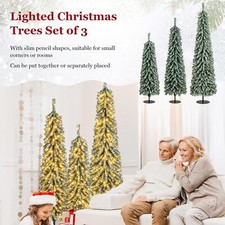 Set of 3 Snowy Pre-Lit Artificial Christmas Trees with LED Lights(4FT, 5FT, 6FT)