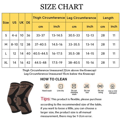 Sports Copper Knee Support Compression Sleeve Brace Patella Arthritis Pain Relif - Picture 2 of 15