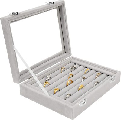 Grey Velvet Slot Ring Storage Organiser Tray Jewellery Holder