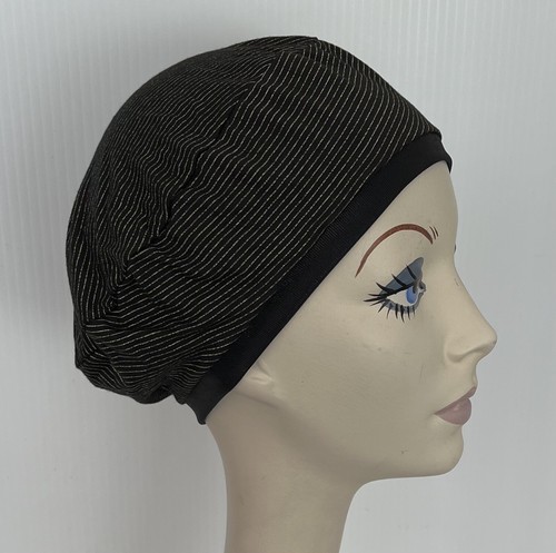 NWT IMAGA BERET • Sleep Cap • Hat • BLACK with GOLD • Great for Chemo - Picture 5 of 6