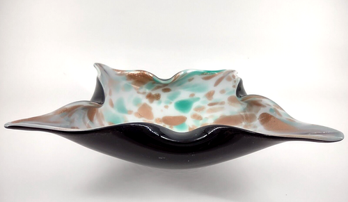 Murano Mid Century Handblown Cased Black Glass Bowl Vintage Metallic Sparkles - Picture 5 of 12