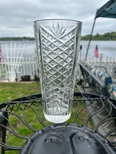 10" Tall Diamond Pattern Criss Cross Cut Vase by TYRONE CRYSTAL Etched on bottom