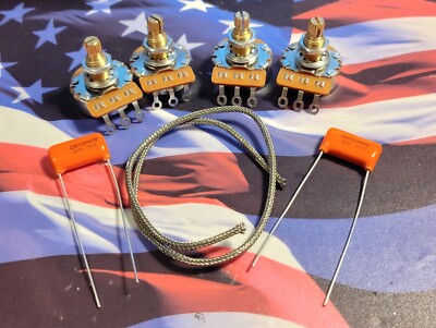  Les Paul Metric  Brass  Guitar Potentiometers  kit Gavitt Wire Caps 500k