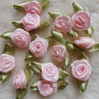 1/2 inch wide Pink satin flowers roses price for ( 12 roses)