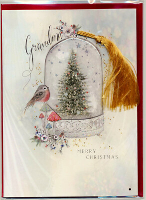 Merry Christmas Grandma Cloche & Tassel Card Bird Mushrooms