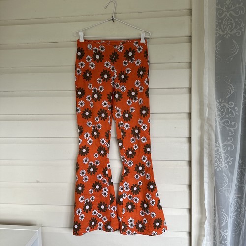 Unbranded Women’s Pants Size 8 Oranges Floral Flare Pants 1970s Style - Picture 3 of 20