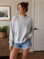 PARKE Heather Grey Pullover Crewneck Sweatshirt L/XL Logo Graphic Print Women