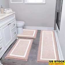 Ultra Soft Microfiber Bathroom Rugs Set Non Slip Absorbent Washable Mat 3 Pieces