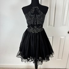 Blondie Nites Stacy Sklar Black Lace Rhinestone Tulle Party Prom Dress Size 1
