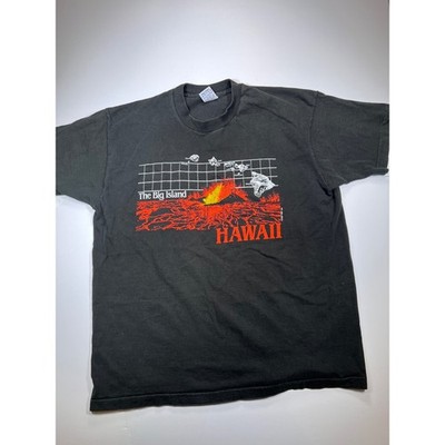 Polytees Hawaii Volcano T-Shirt Mens XL Black 1985 Vintage Single Stitch Graphic