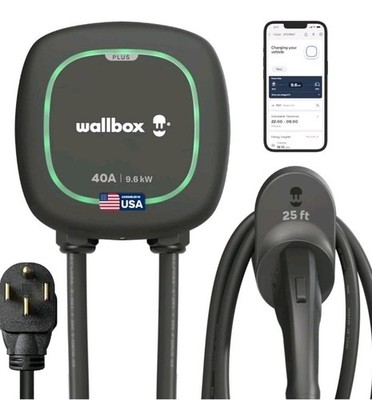 Wallbox Pulsar Plus Level 2 EV Charger 40 Amp (9.6kW) - 240V Electric Vehicle...