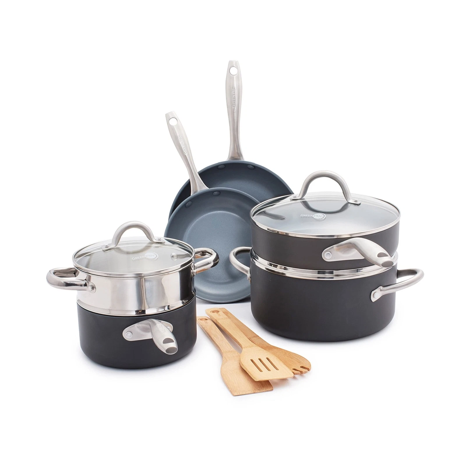 GreenPan Lima Hard Anodized Healthy Ceramic Nonstick 12 Piece Cookware Pots a...