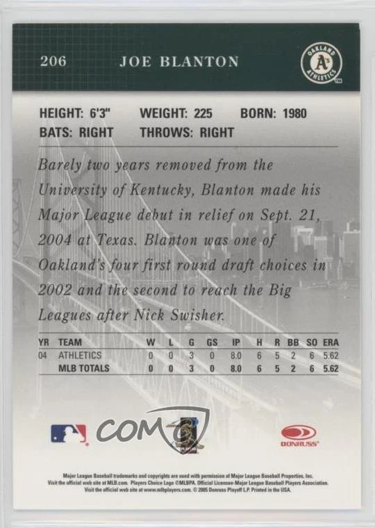 2005 Donruss Studio Joe Blanton #206 - Image 2 of 2