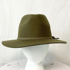 HOUSE OF HARLOW 1960 Womens Pure Felted Wool Fedora Hat Green Festival Retro OS
