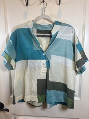 Banana Republic Women Size XL Boxy Crop Top Green Color Bloc Lightweight Shirt