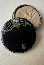 Art Deco Black Floral Design Powder Compact
