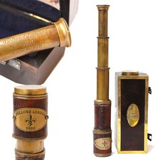 Vintage Brass Marine Telescope with Leather  Wood Handle Pirate Spyglass in ...