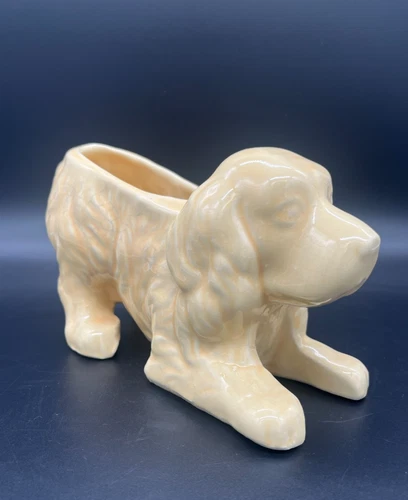 Cocker Spaniel Dog USA Pottery 1940s Pale Yellow Ceramic Planter Vintage 8.25"
