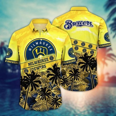 Milwaukee Baseball Team Brewerss Hawaiian Button Down Shirt Unisex Adults S-5XL