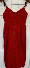 American Eagle Outfitters Red Button-Front Midi Sundress V-Neck Cotton Size S