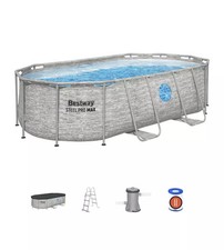 PISCINA FUORI TERRA CON STRUTTURA OVALE BESTWAY "POWER STEEL" CON FILTRO, SCA...