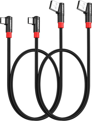 SUNGUY Right Angle USB C to a Cable 2Pack [1.5Ft/0.5M] 3A Short 90 Degree USB 2.