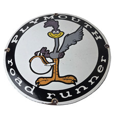 Vintage Mopar Plymouth Sign - Porcelain Road Runner Auto Shop Gas Pump Sign Vintage Mopar Plymouth Sign - Porcelain Road Runner Auto Shop Gas Pump Sign