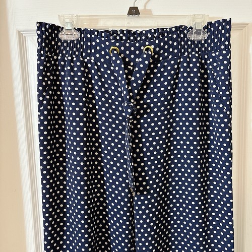 Michael Kors Womens Blue With White Polka Dot Pants Sz M Lightweight Wide Leg - Picture 7 of 7