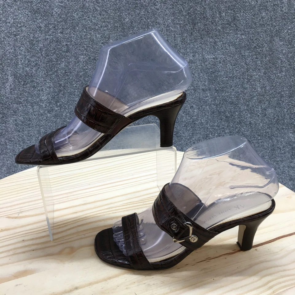 Anne Klein Sandal Womens 6M Brown Barlett Open Toe Slip On Cone Heels Leather - Image 2 of 4