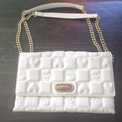 Original BETSEY JOHNSON Skulls Embossed Beige Clutch Convertible Crossbody Bag